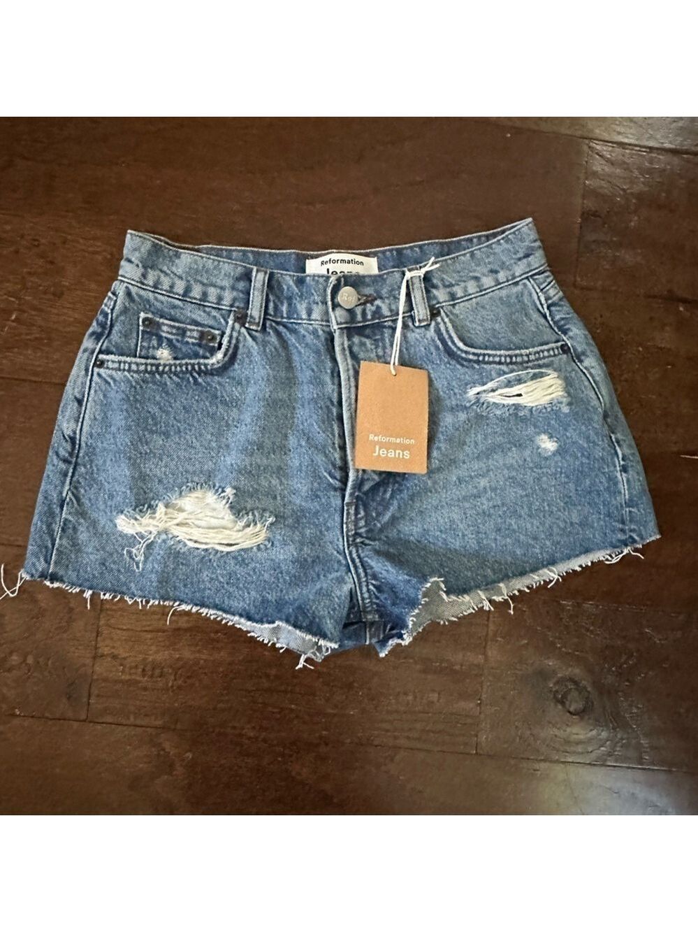 REFORMATION-Dixie High Rise Jean shorts- Colorado blue, size 25 NWT. - Picture 2 of 14